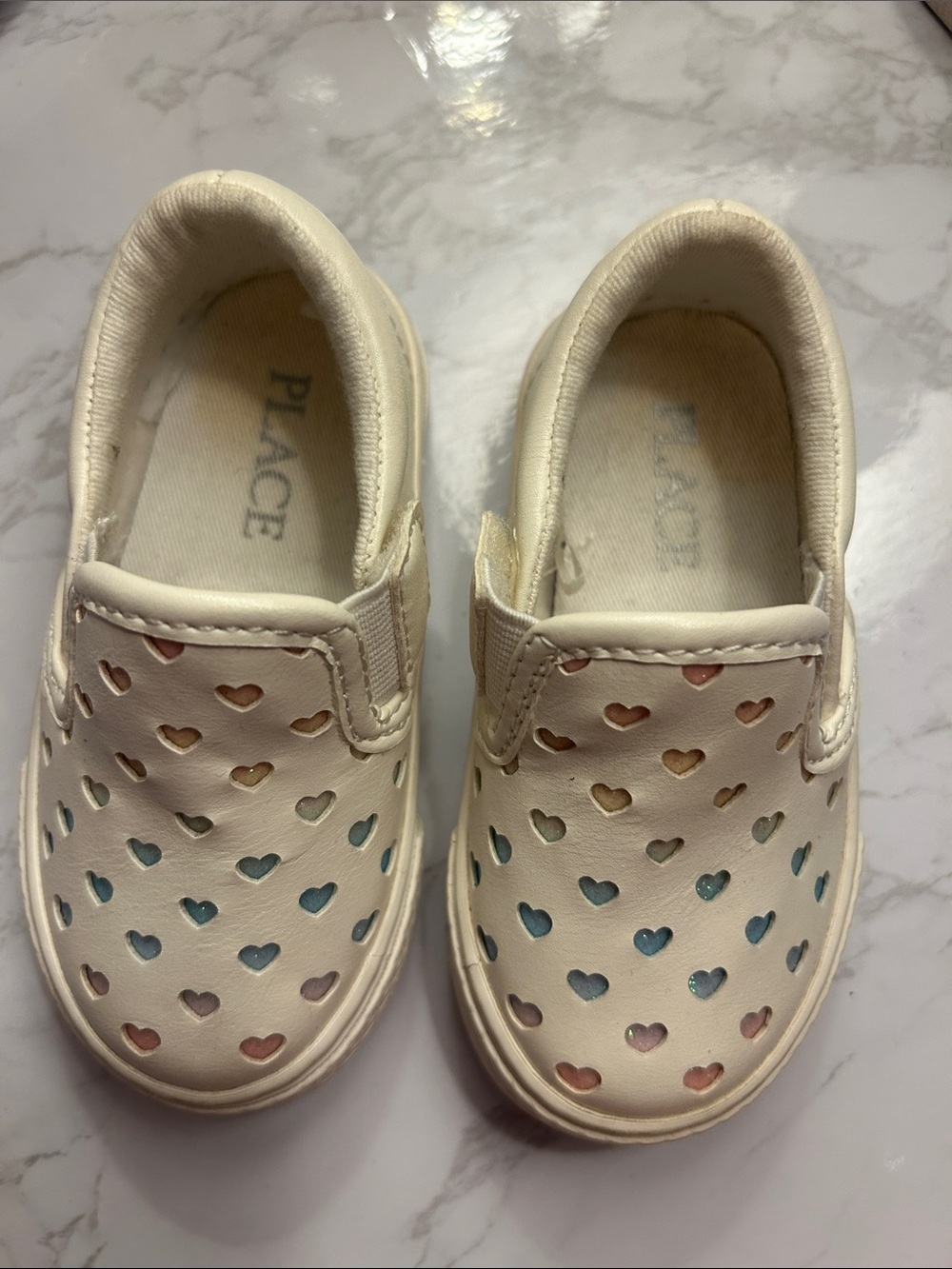 The Children's Place Cream Slip-On Heart Cutout Sneakers with Multicolor Accents